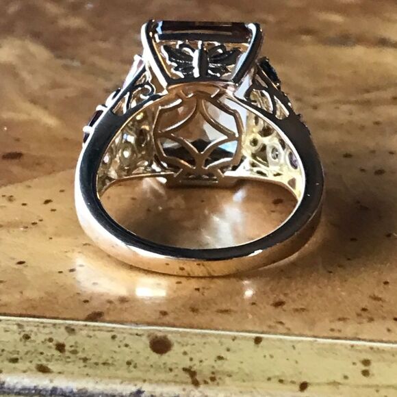 Natural Citrine Tourmaline Sterling Silver Cocktail Ring Size 9 - Picture 8 of 10